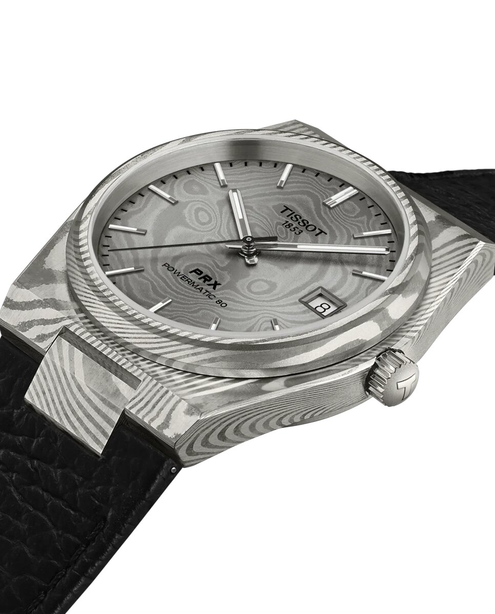 Reloj de hombre tissot prx 38mm automático de acero damasco jaspeado y esfera gris - Negro Negro-3