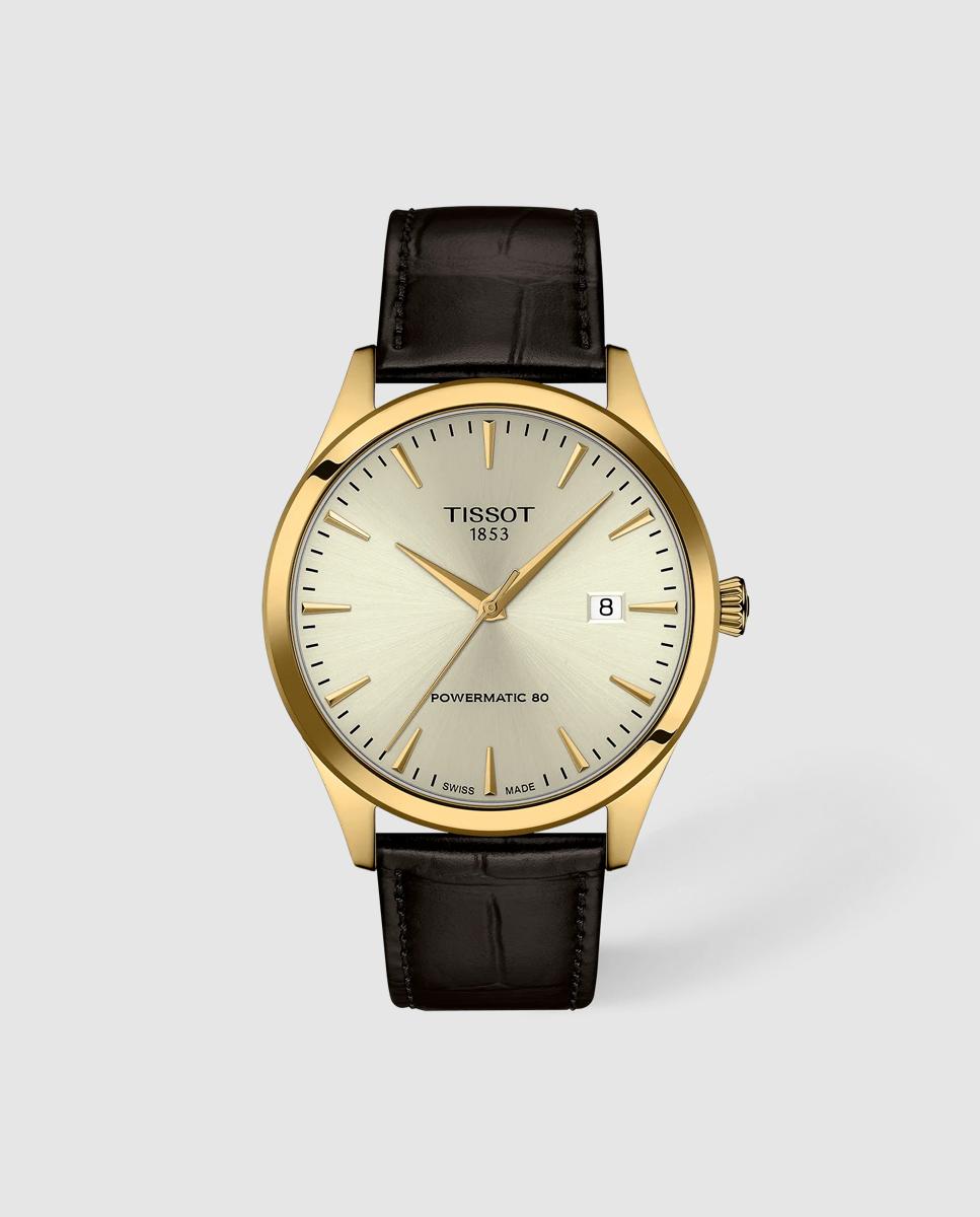 Imagen 0 de Reloj de hombre tissot classic dream automático de piel y esfera dorada Marrón