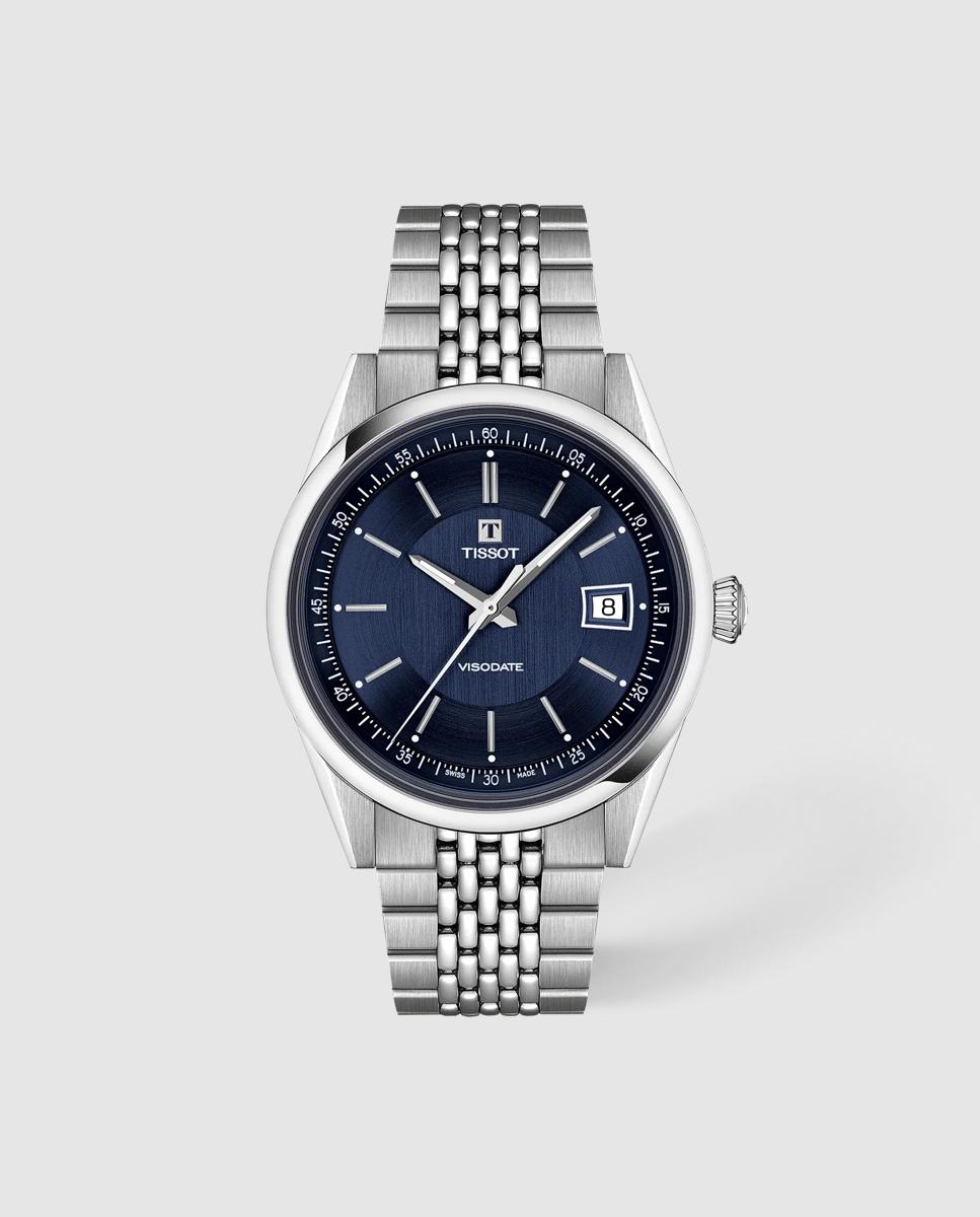 Imagen 0 de Reloj de hombre tissot visodate automático de acero y esfera azul Plata