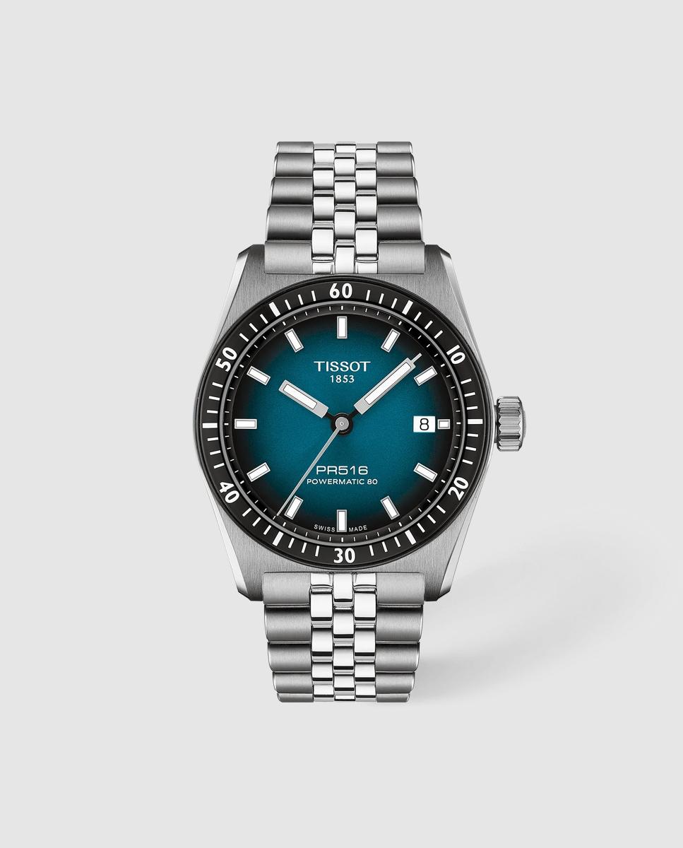 Imagen 0 de Reloj de hombre tissot pr516 automático de acero y esfera azul Plata
