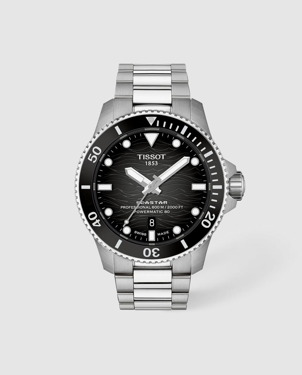 Imagen 0 de Reloj de hombre tissot seastar 2000 automático de acero y esfera negra Plata