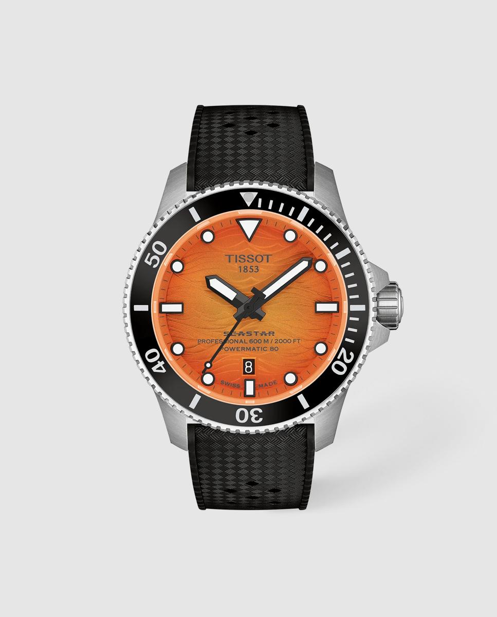 Imagen 0 de Reloj de hombre tissot seastar 2000 automático de caucho y esfera naranja Negro