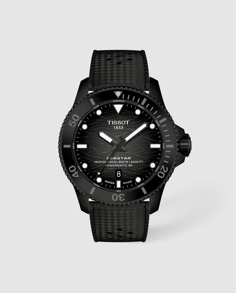 Imagen 0 de Reloj de hombre tissot seastar 2000 automático de caucho y esfera negra Negro