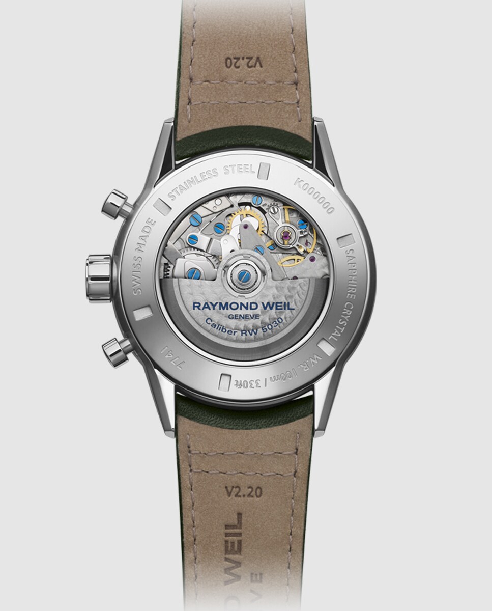 Reloj de hombre Freelancer automático con correa de piel Verde-3