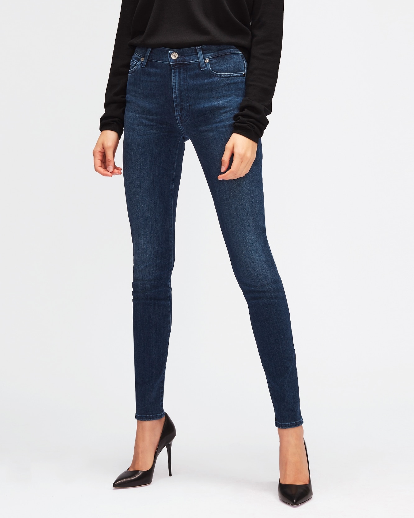 Vaquero pitillo de mujer hw skinny de tiro medio - 7 For all mankind - Azul marino Azul marino-2