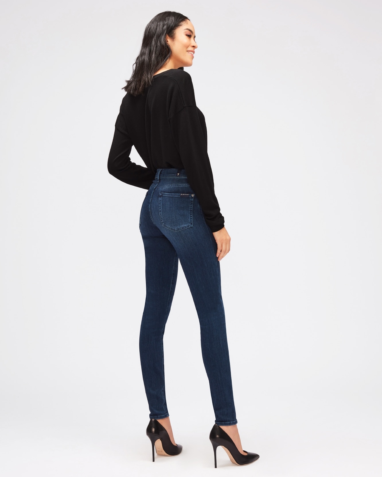 Vaquero pitillo de mujer hw skinny de tiro medio - 7 For all mankind - Azul marino Azul marino-3