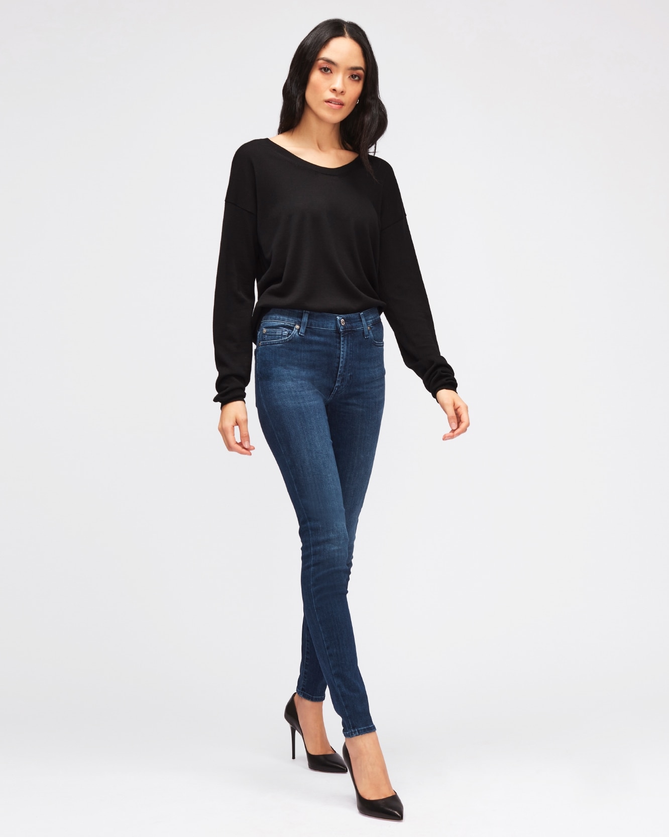 Vaquero pitillo de mujer hw skinny de tiro medio - 7 For all mankind - Azul marino Azul marino-6