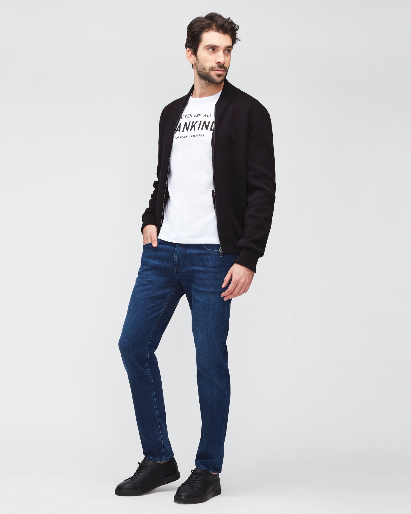 7 For all mankind - Vaqueros de hombre slim de tiro medio en color azul marino.