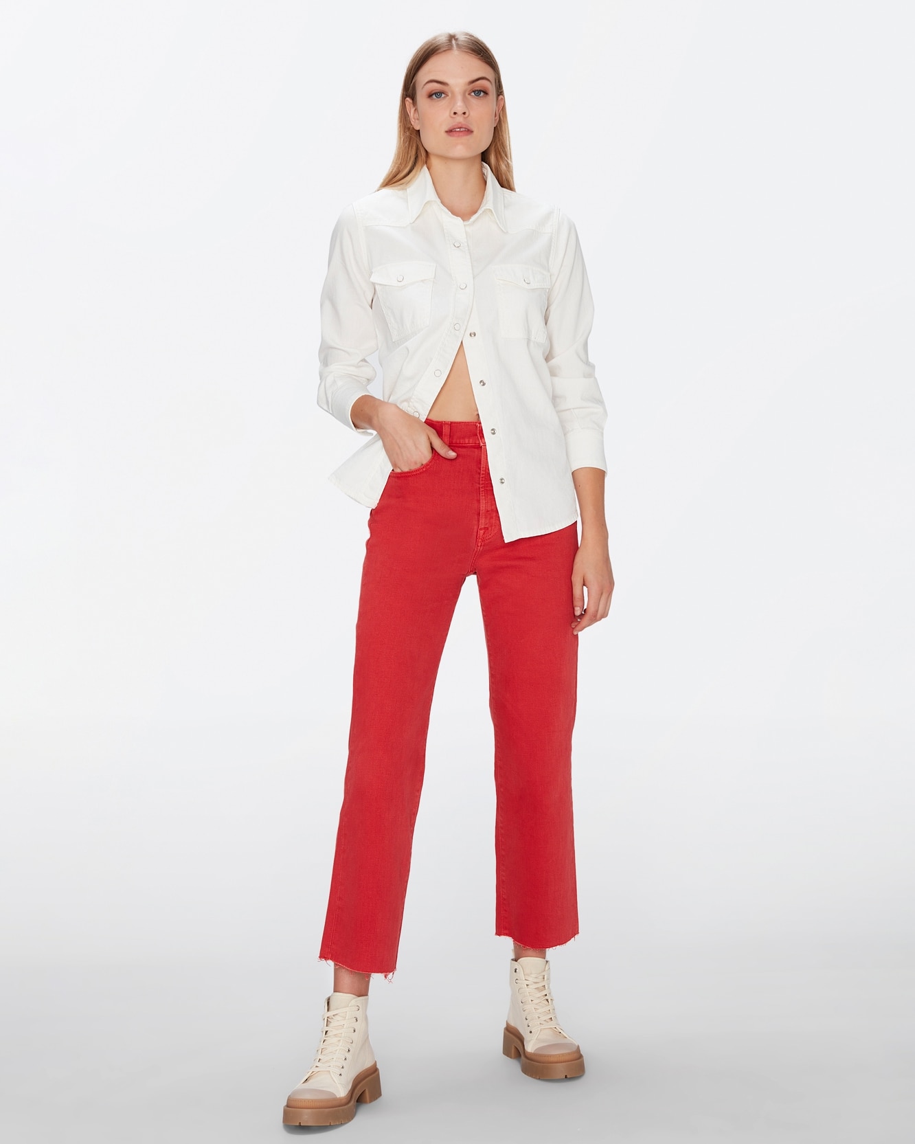 7 For all mankind - Vaquero recto de mujer Logan Stovepipe de tiro alto tobillero.