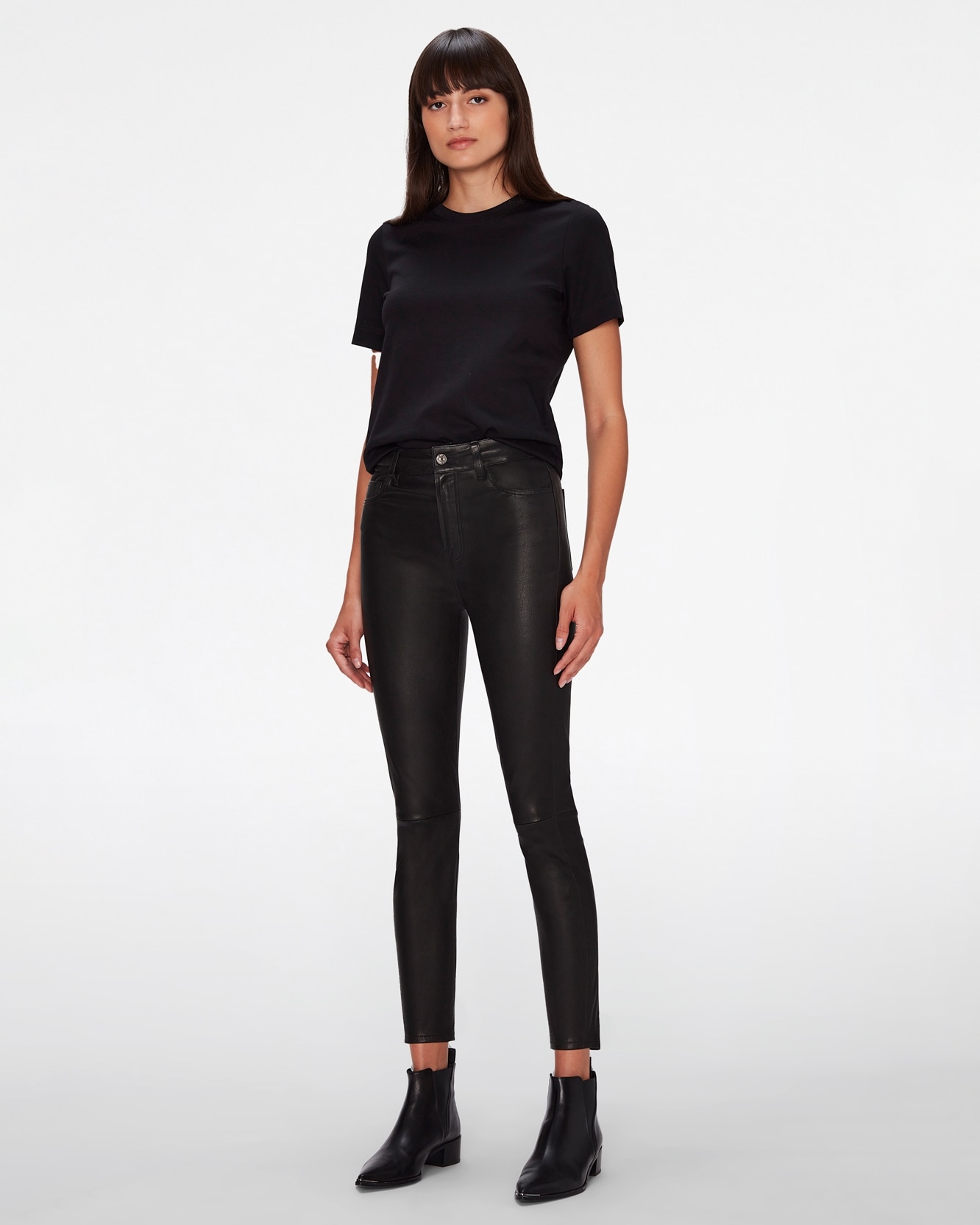 7 For all mankind - Pantalón pitillo de mujer Aubrey de tiro alto 100% piel.