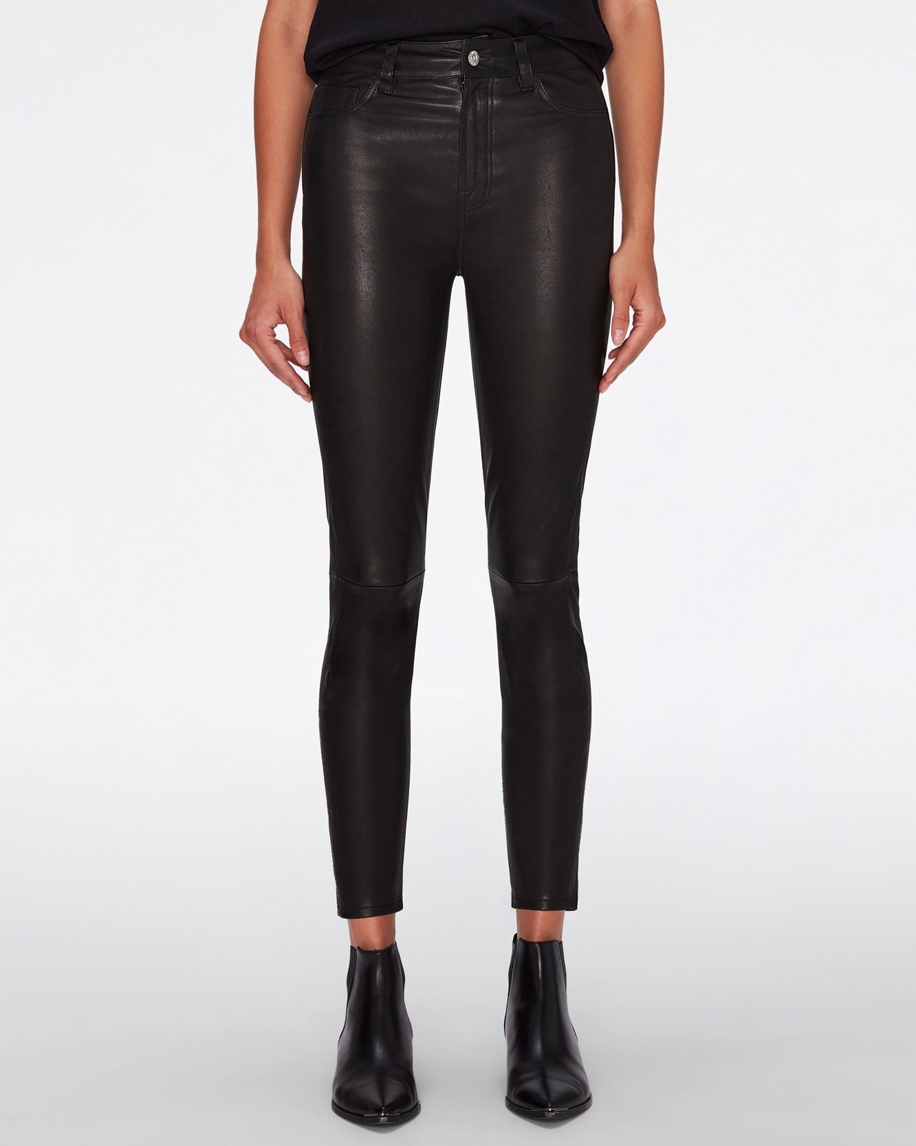 Pantalón pitillo de mujer aubrey de tiro alto 100% piel - 7 For all mankind - Negro Negro-2