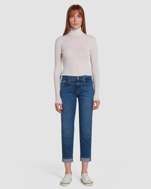 Imagen 0 de Vaquero pitillo de mujer relaxed skinny de tiro medio y bajo con vuelta