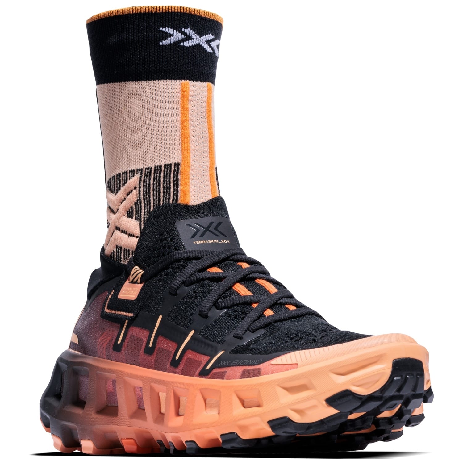 Zapatillas de trail running unisex TERRASKIN X01 + calcetín X-Bionic - Negro / Naranja Negro / Naranja-7