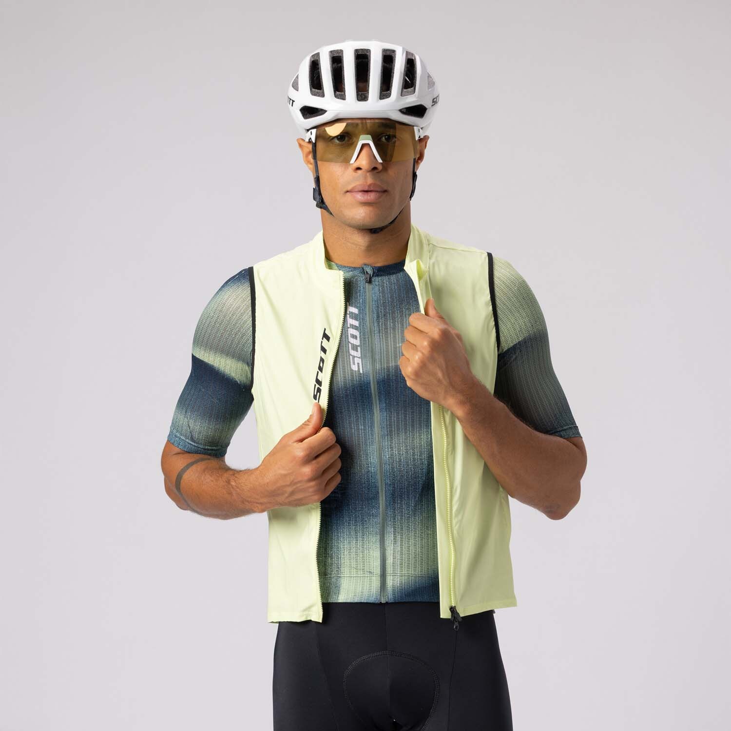 Chaleco de ciclismo de hombre PRO WIND BLOCKER Scott - Blanco roto Amarillo-6