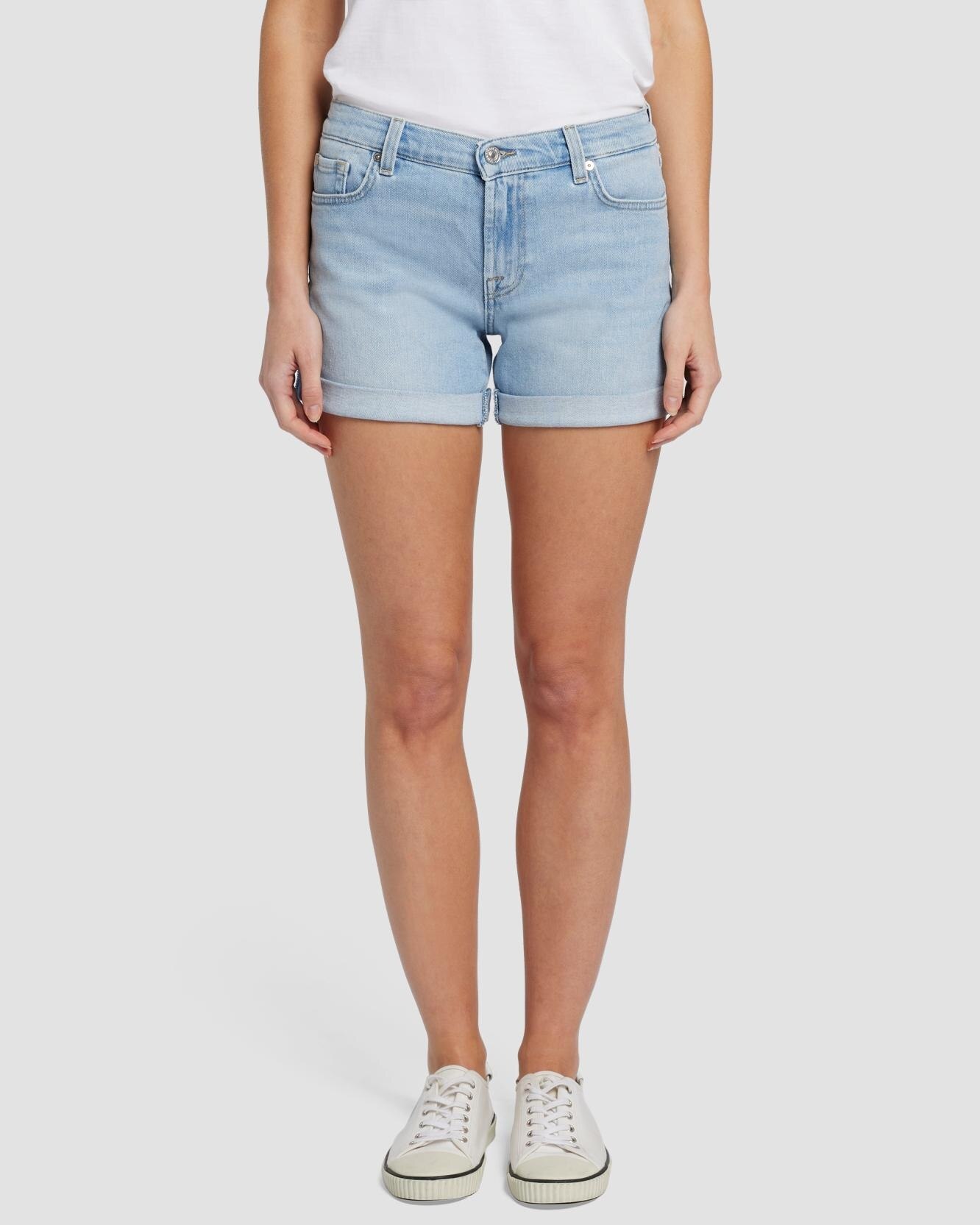 Short de mujer Mid Roll de tiro medio - 7 For all mankind - Azul claro Azul claro-2