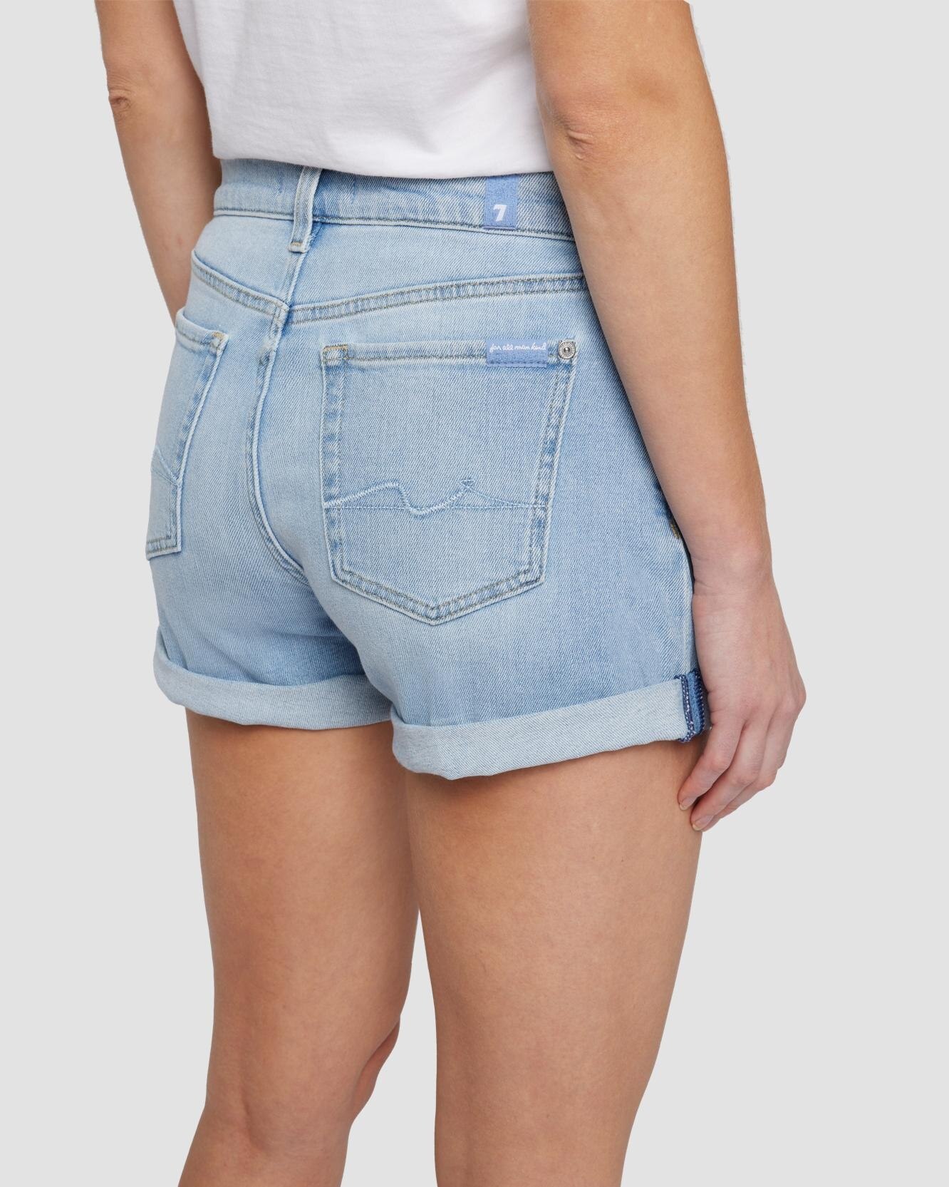 Short de mujer Mid Roll de tiro medio - 7 For all mankind - Azul claro Azul claro-5