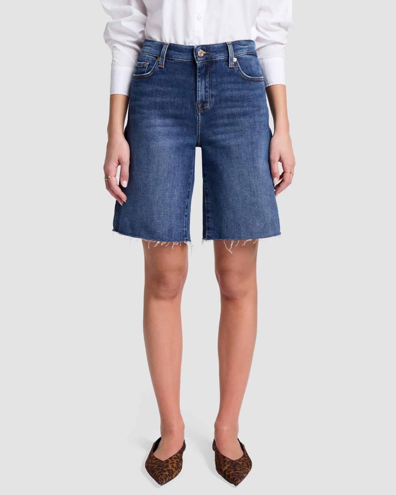 Shorts de mujer boy de tiro medio - 7 For all mankind - Azul marino Azul marino-2