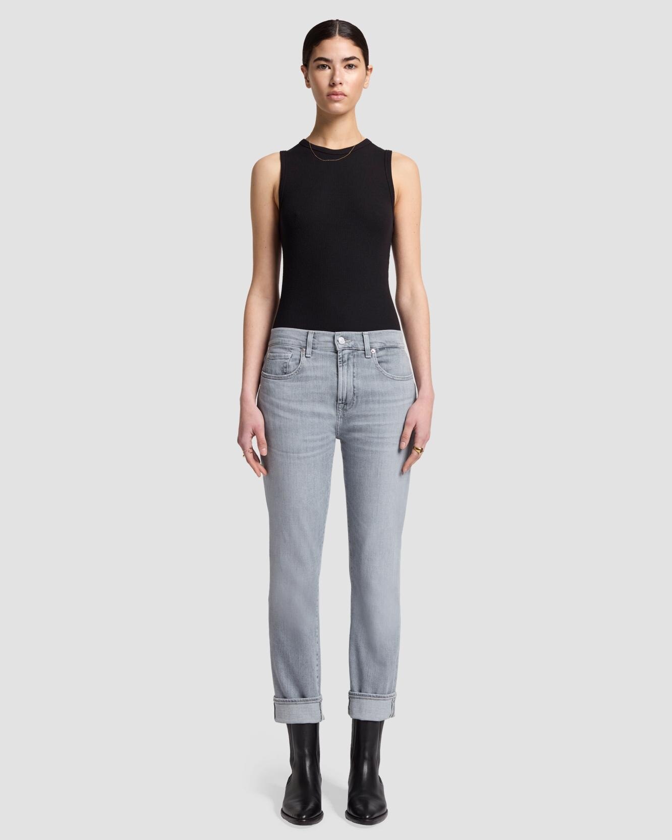 Vaquero boyfriend de mujer relaxed skinny de tiro medio - 7 For all mankind - Gris Gris-1