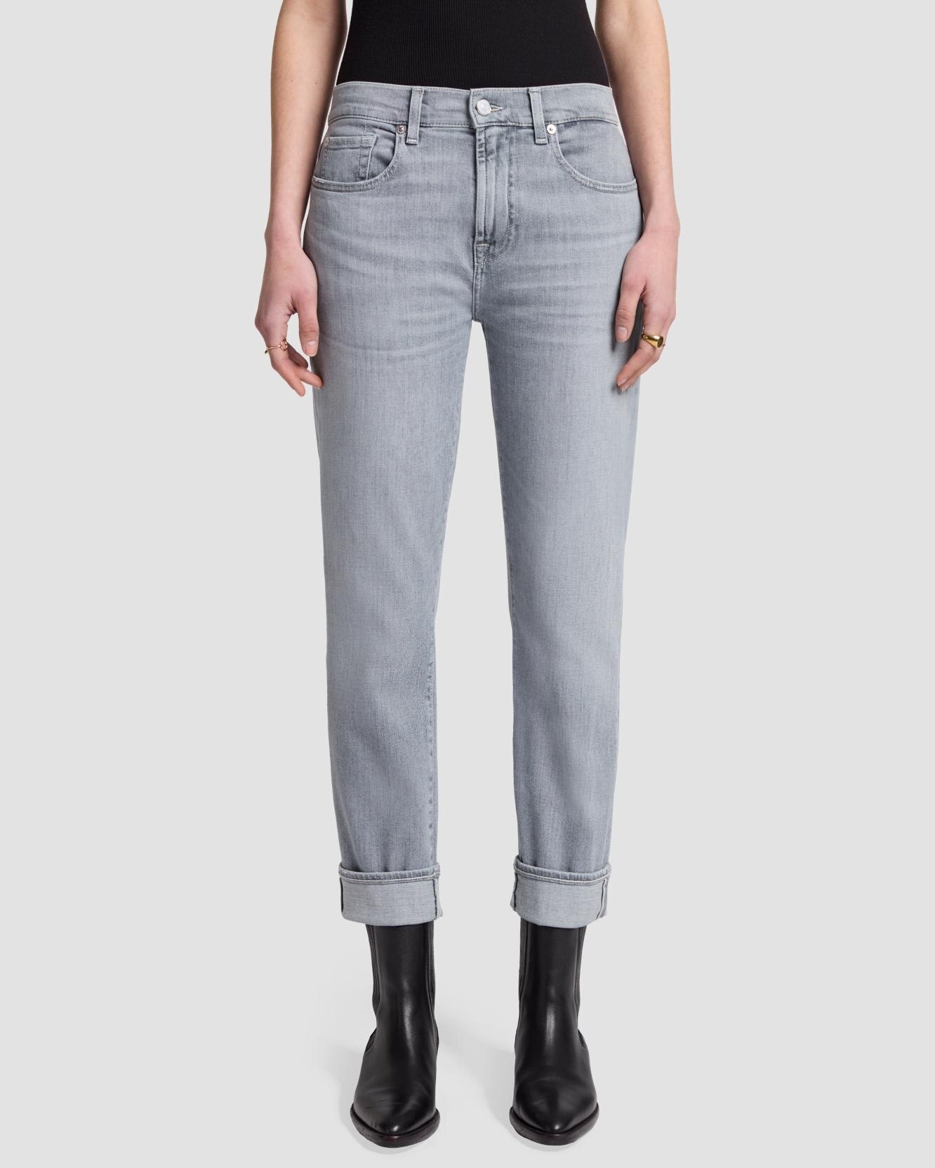 Vaquero boyfriend de mujer relaxed skinny de tiro medio - 7 For all mankind - Gris Gris-2