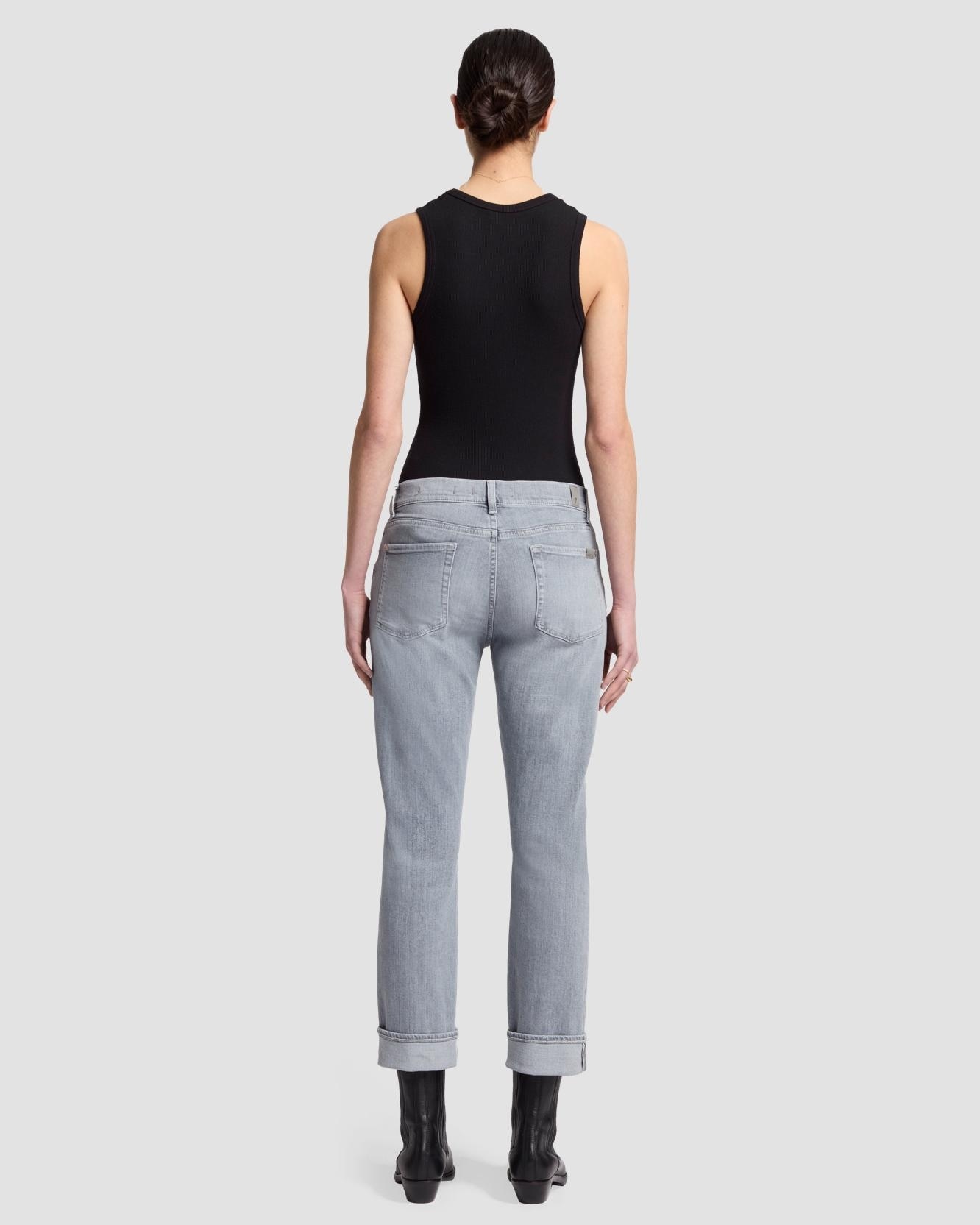 Vaquero boyfriend de mujer relaxed skinny de tiro medio - 7 For all mankind - Gris Gris-3