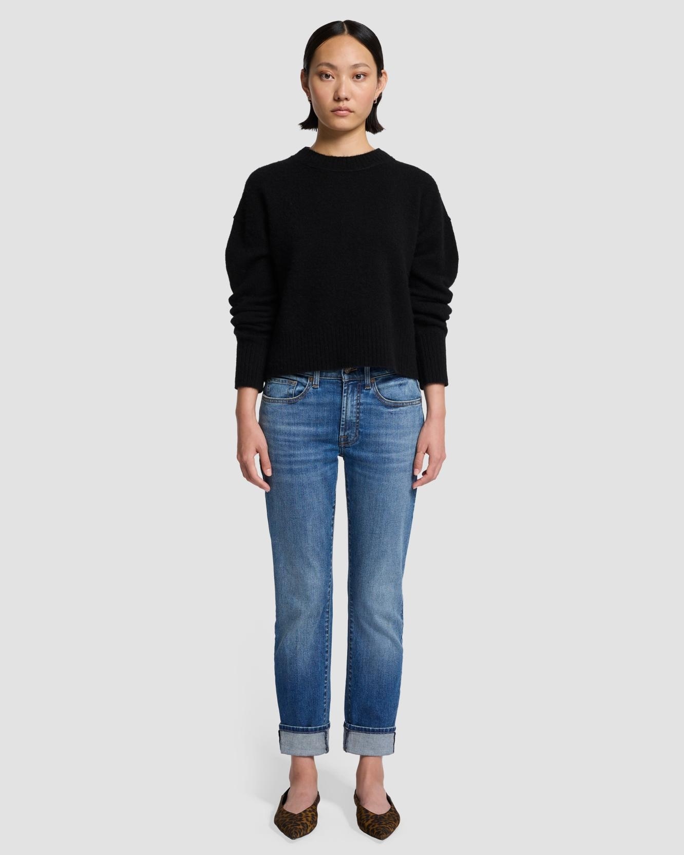 Vaquero recto de mujer relaxed skinny de tiro medio - 7 For all mankind - Azul índigo Azul índigo-1
