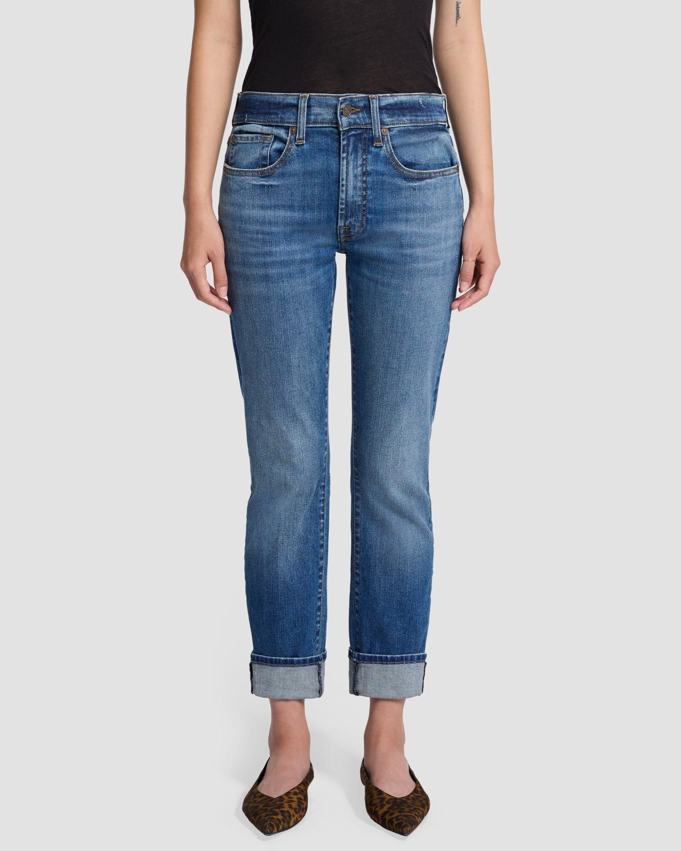 Vaquero recto de mujer relaxed skinny de tiro medio - 7 For all mankind - Azul índigo Azul índigo-2