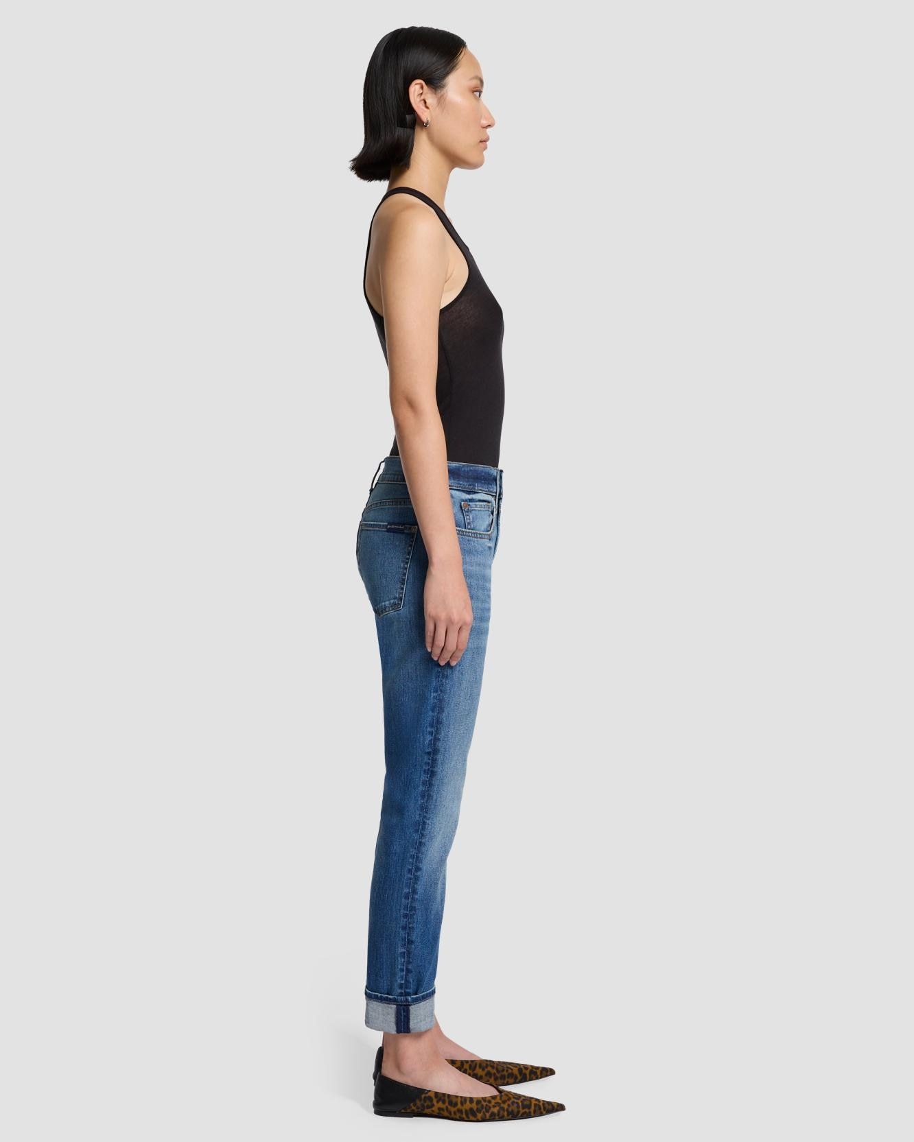 Vaquero recto de mujer relaxed skinny de tiro medio - 7 For all mankind - Azul índigo Azul índigo-5