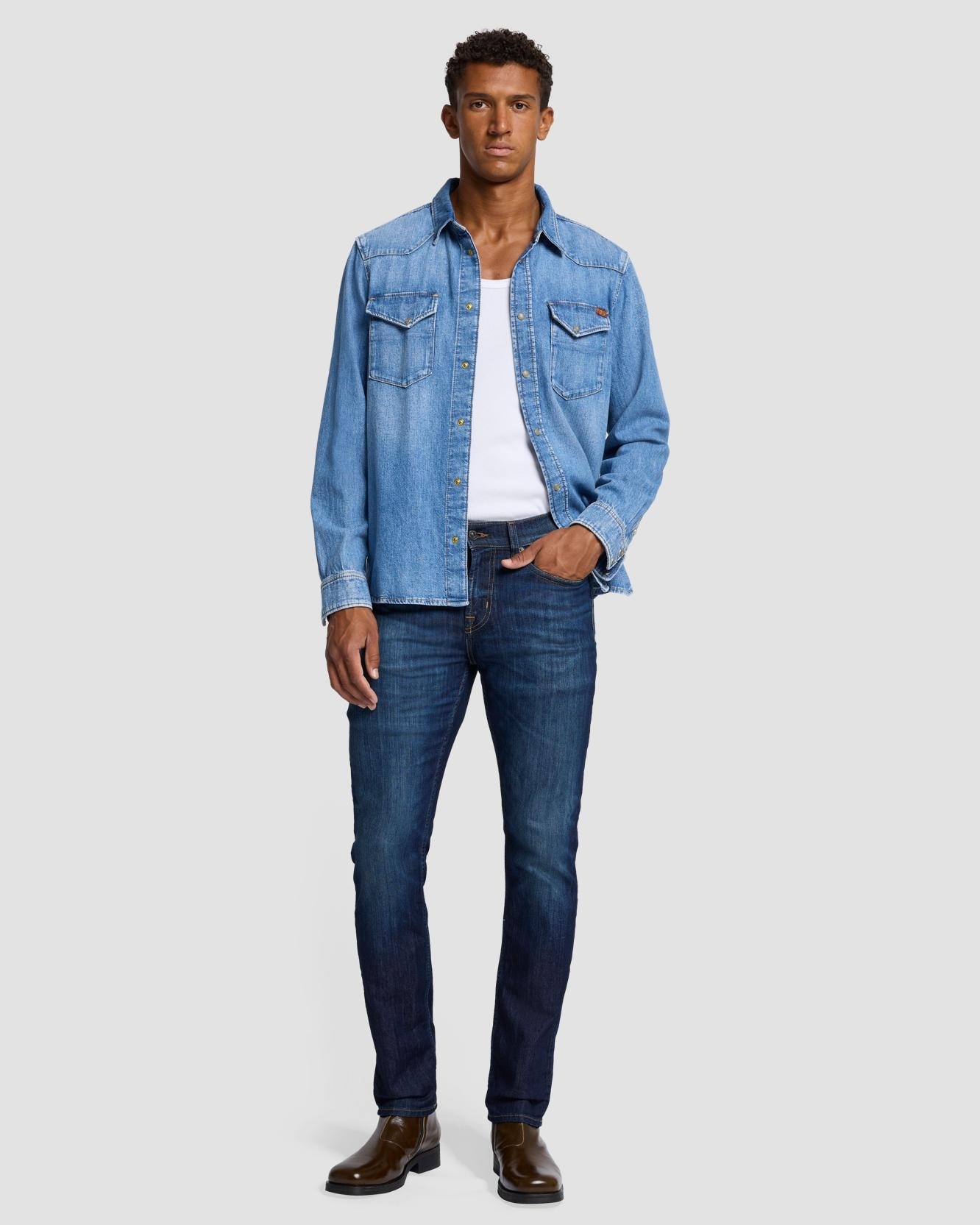 Imagen 1 de Vaqueros de hombre slim de tiro medio en color - 7 For all mankind - Azul marino Azul marino