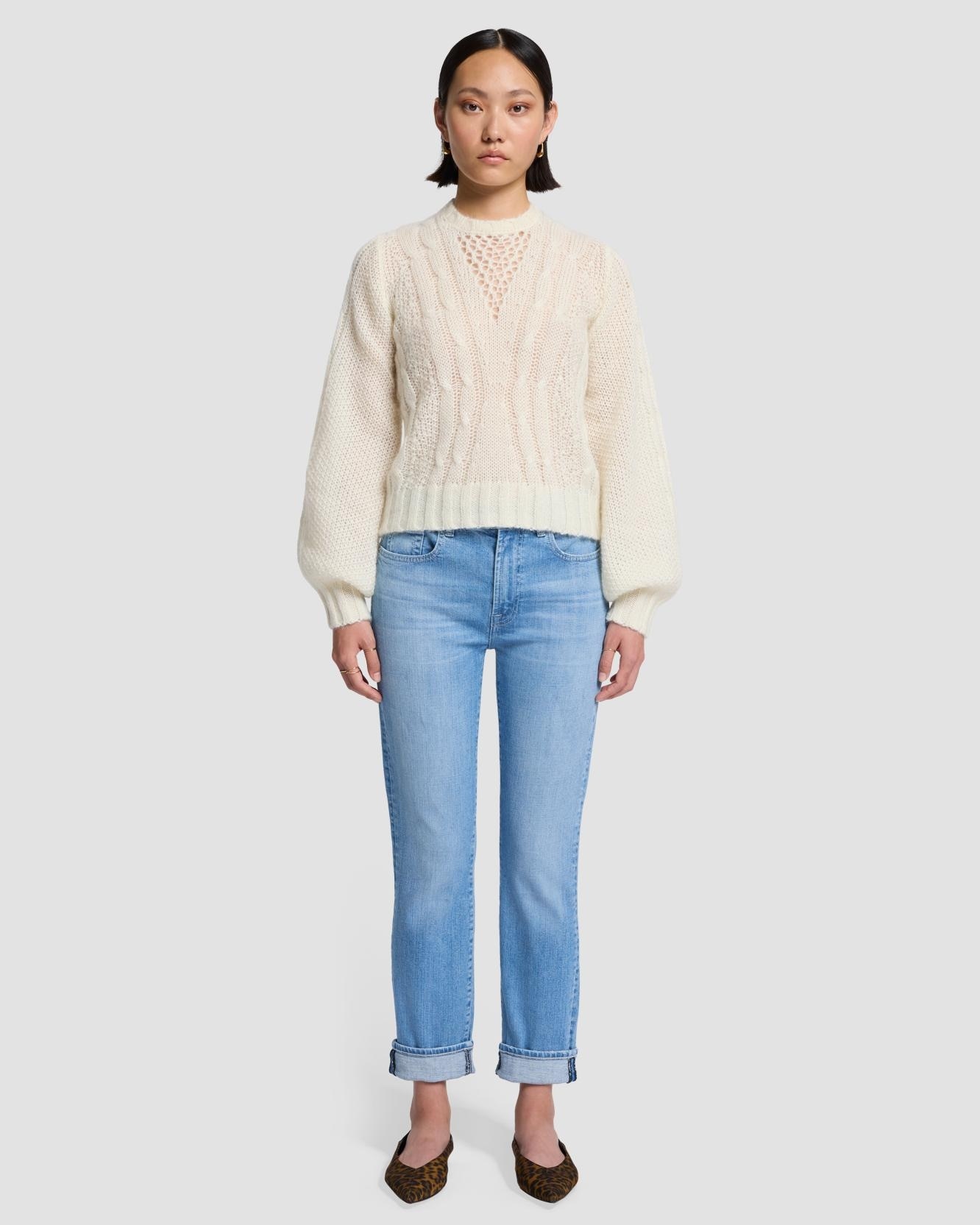 Vaquero recto de mujer relaxed skinny de tiro medio - 7 For all mankind - Azul claro Azul claro-1