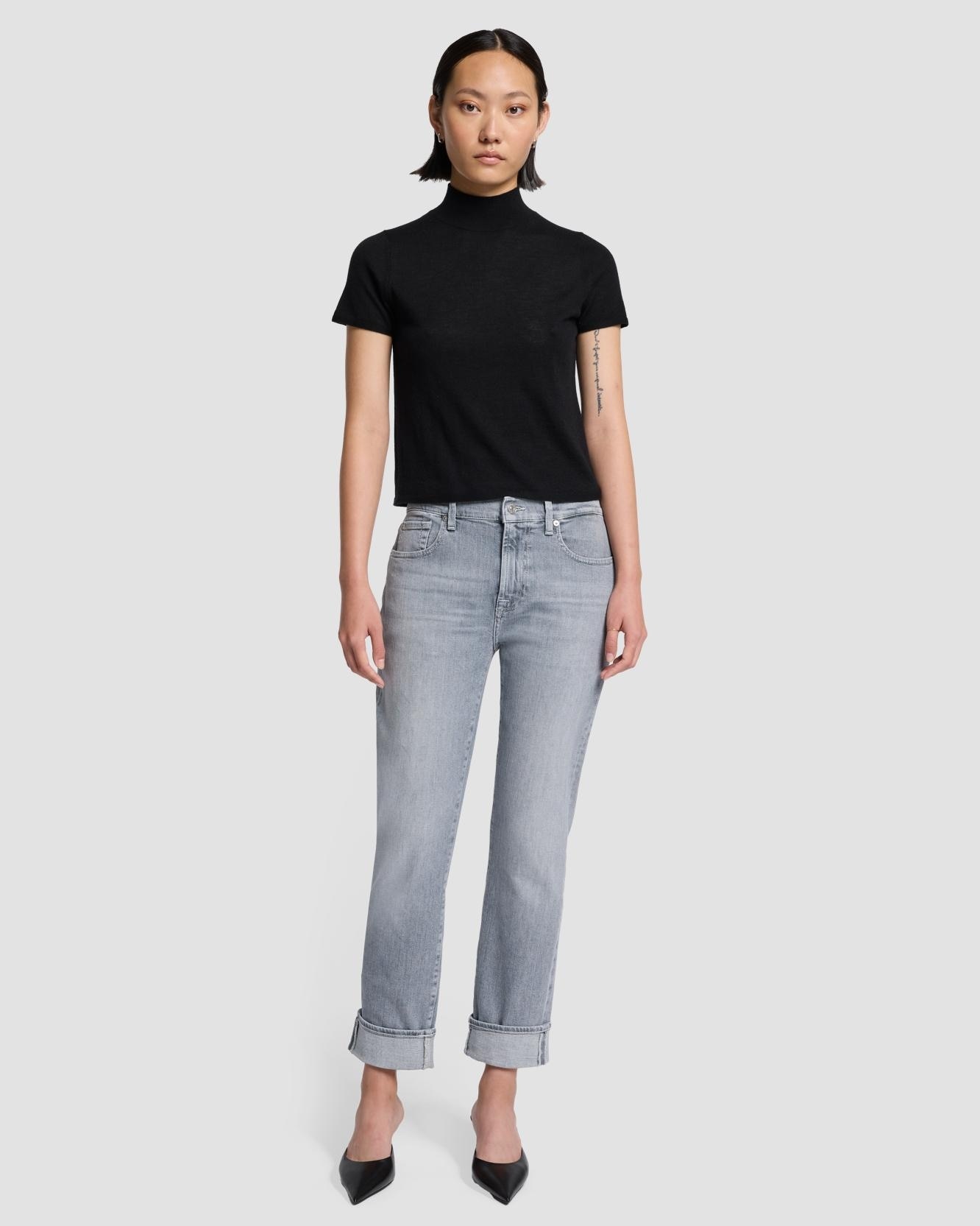 Vaquero recto de mujer relaxed skinny de tiro medio - 7 For all mankind - Gris Gris-1