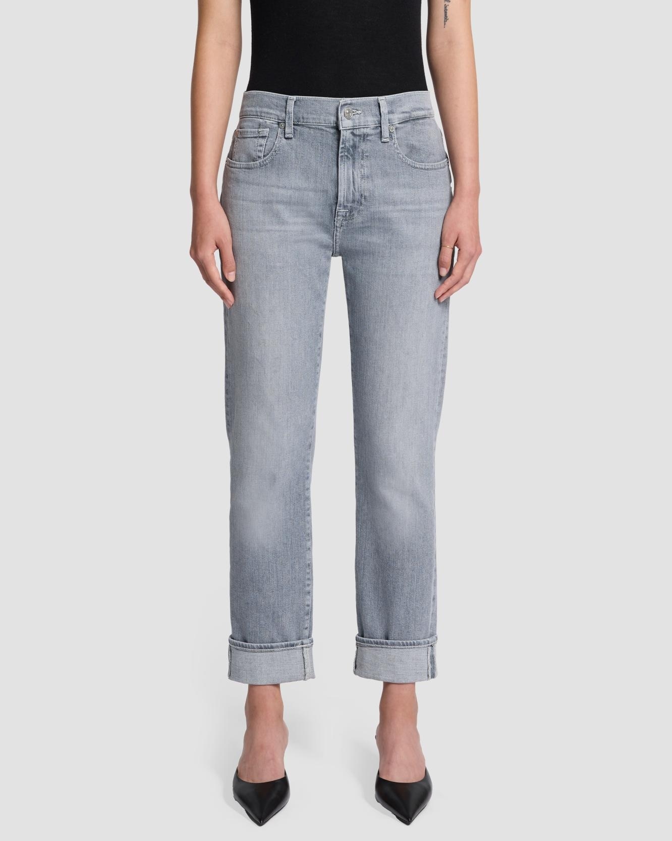 Vaquero recto de mujer relaxed skinny de tiro medio - 7 For all mankind - Gris Gris-2