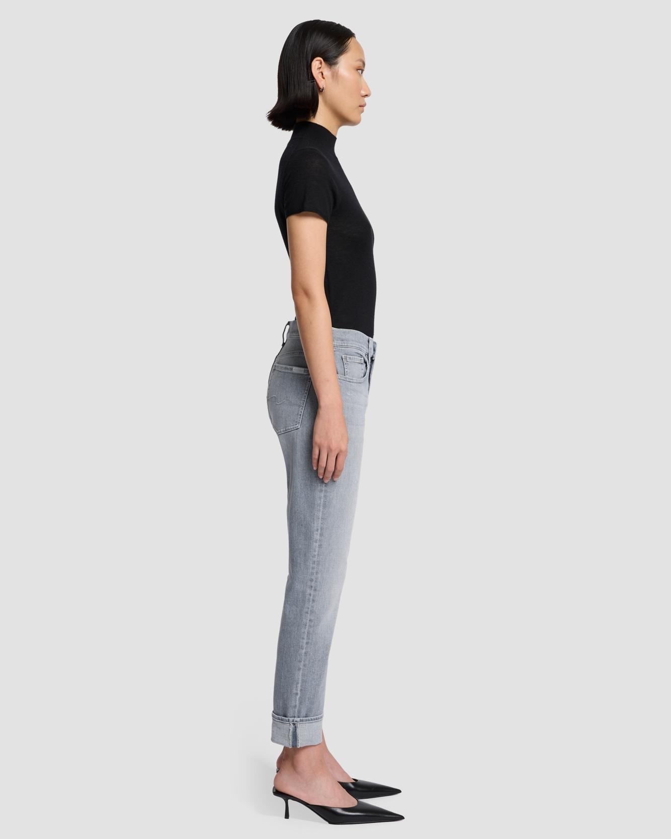 Vaquero recto de mujer relaxed skinny de tiro medio - 7 For all mankind - Gris Gris-5