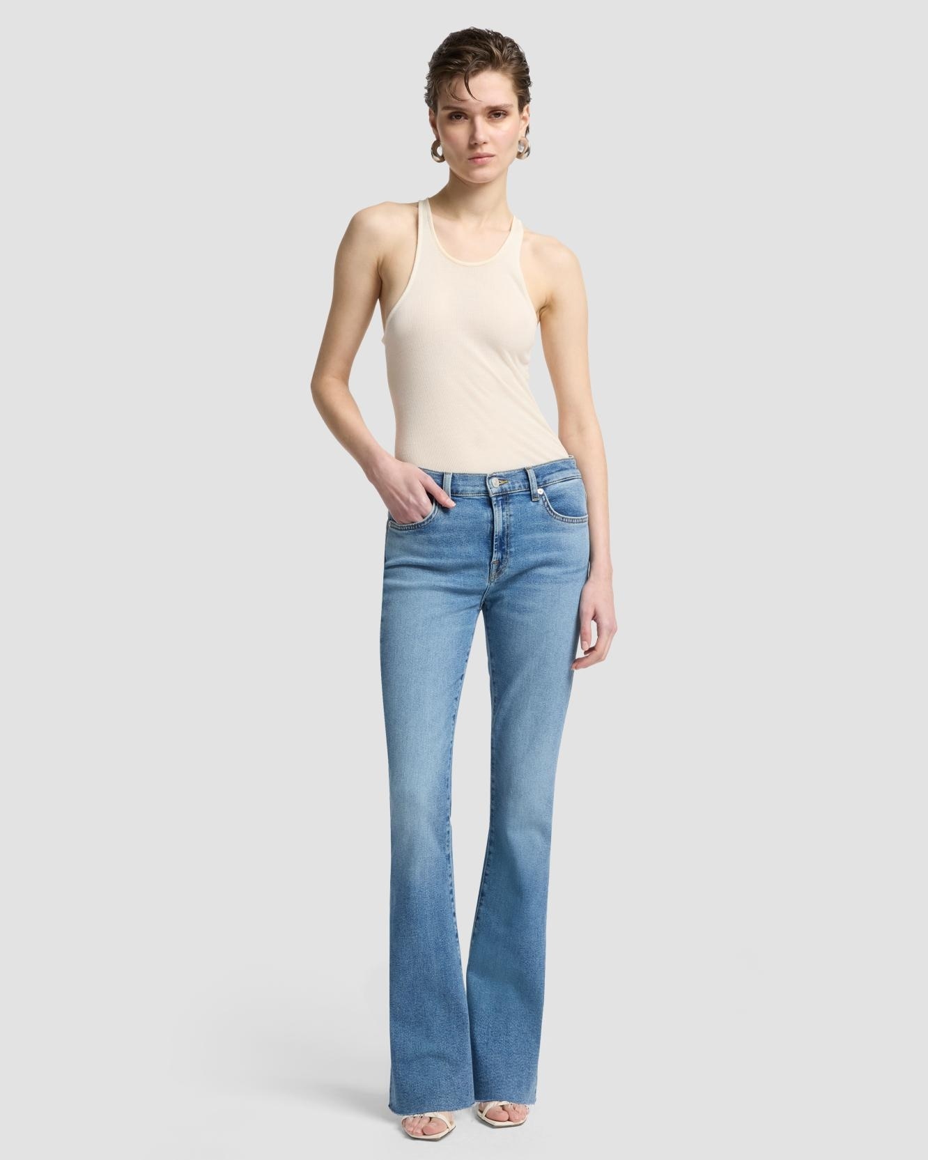 Vaqueros campana de mujer bootcut tailorless de tiro alto - 7 For all mankind - Azul denim Azul denim-1