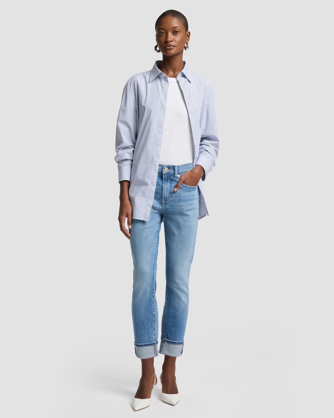 Vaqueros pitillo de mujer relaxed skinny de tiro medio - 7 For all mankind - Azul claro Azul claro-1