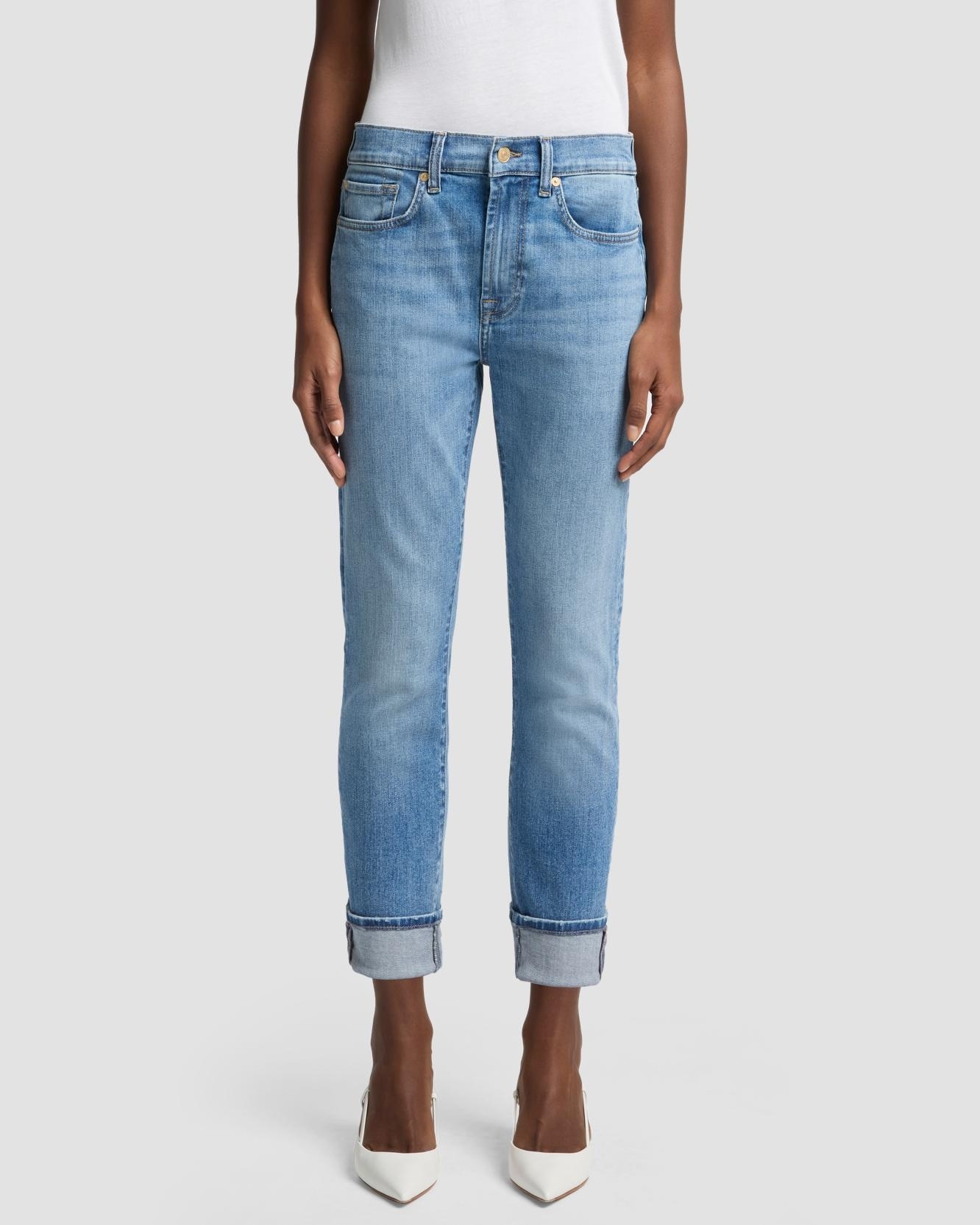 Vaqueros pitillo de mujer relaxed skinny de tiro medio - 7 For all mankind - Azul claro Azul claro-2