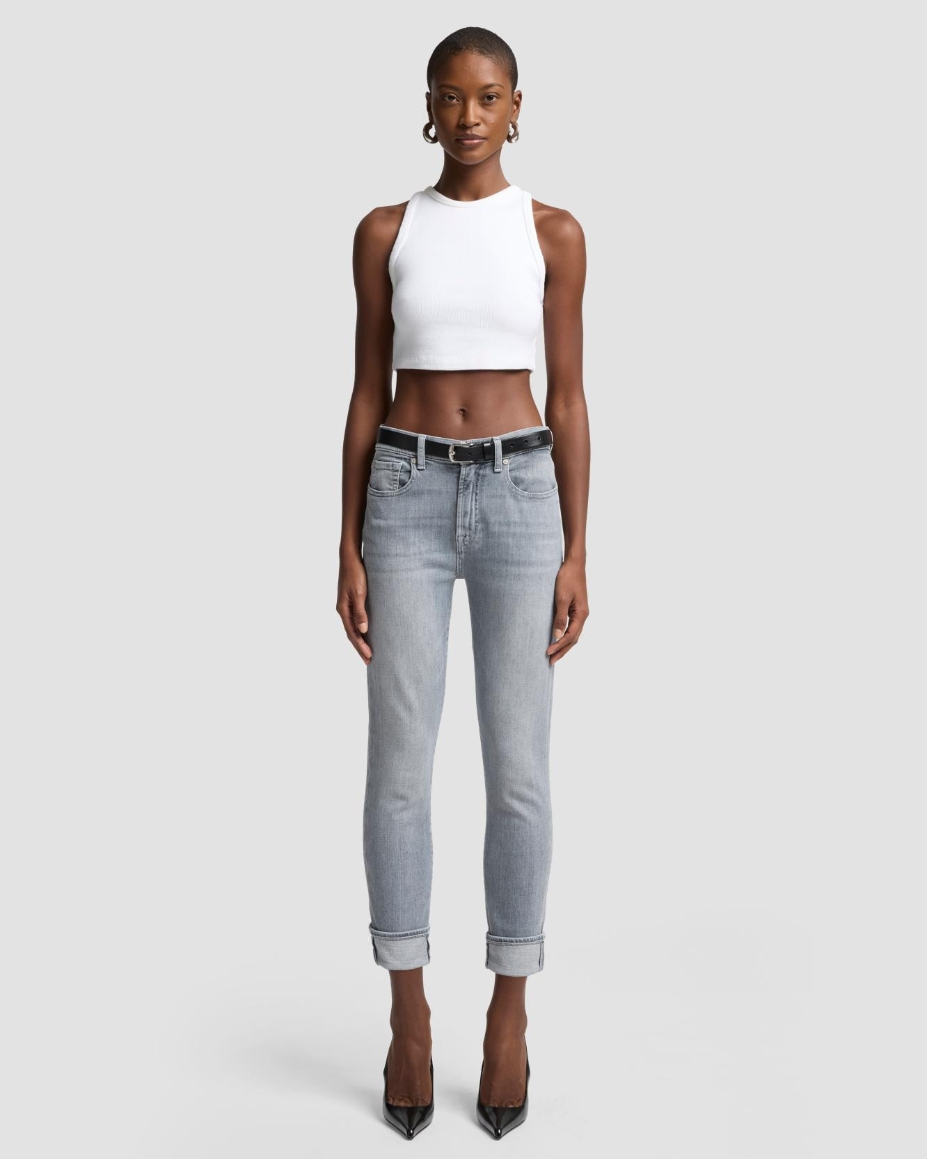 Vaqueros pitillo de mujer relaxed skinny de tiro medio - 7 For all mankind - Gris Gris-1
