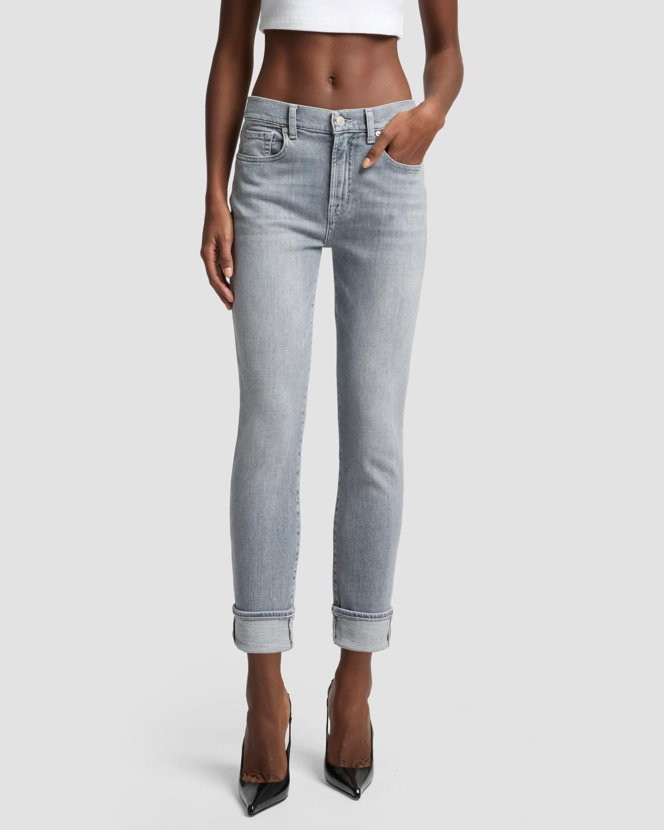 Vaqueros pitillo de mujer relaxed skinny de tiro medio - 7 For all mankind - Gris Gris-2