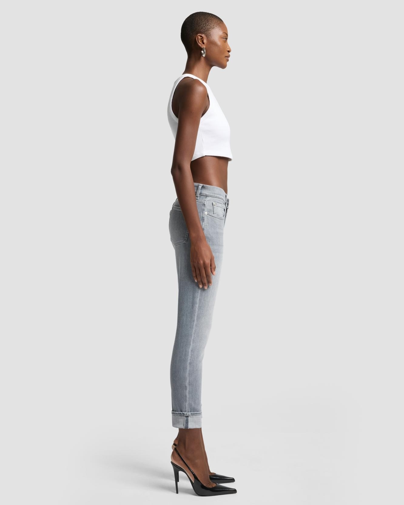 Vaqueros pitillo de mujer relaxed skinny de tiro medio - 7 For all mankind - Gris Gris-5