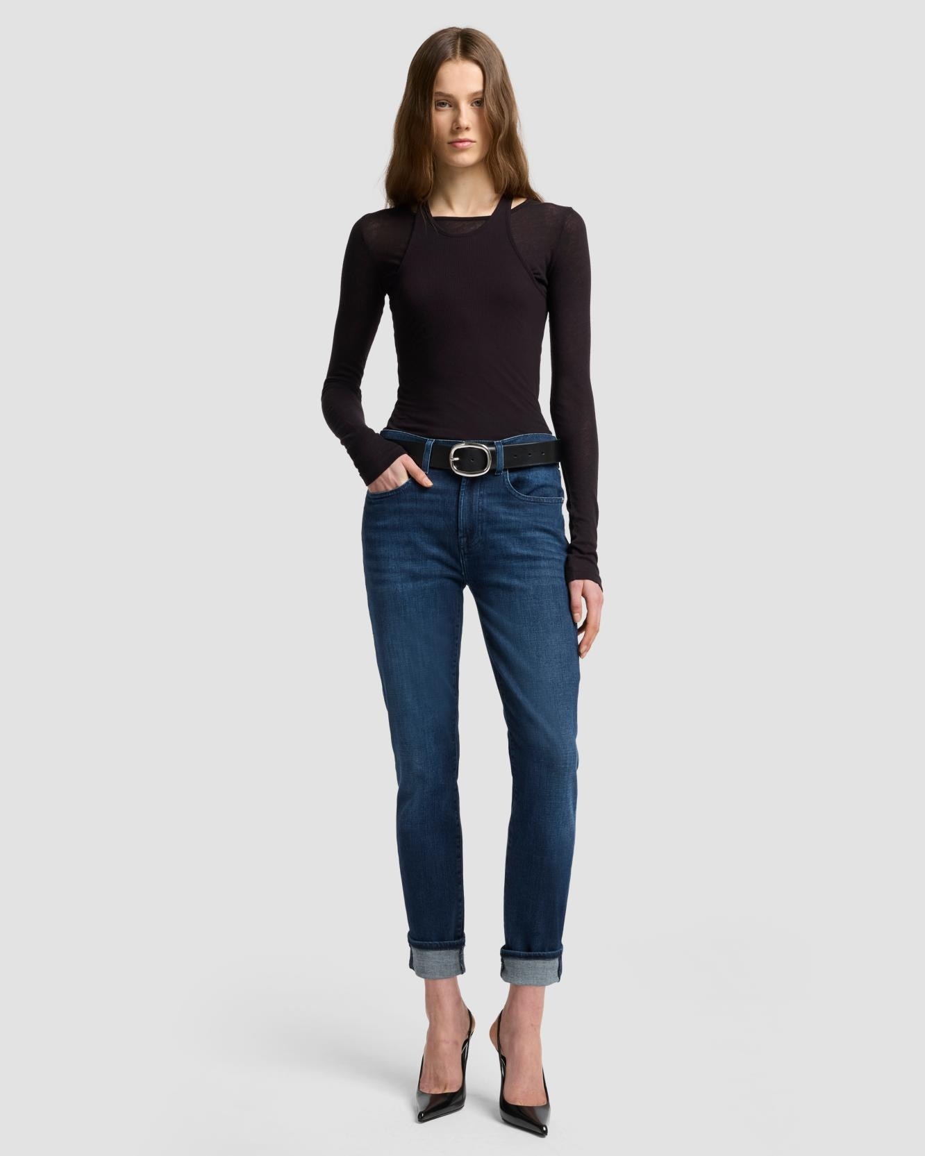 Vaqueros pitillo de mujer relaxed skinny de tiro medio - 7 For all mankind - Azul marino Azul marino-1