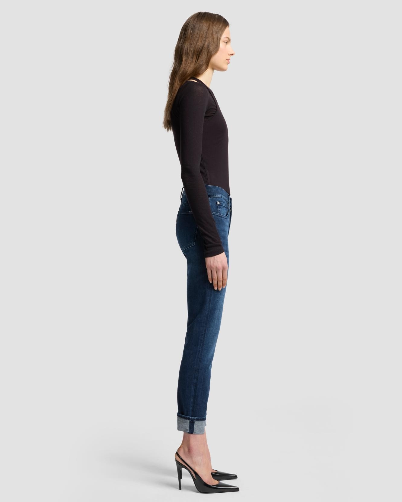 Vaqueros pitillo de mujer relaxed skinny de tiro medio - 7 For all mankind - Azul marino Azul marino-5