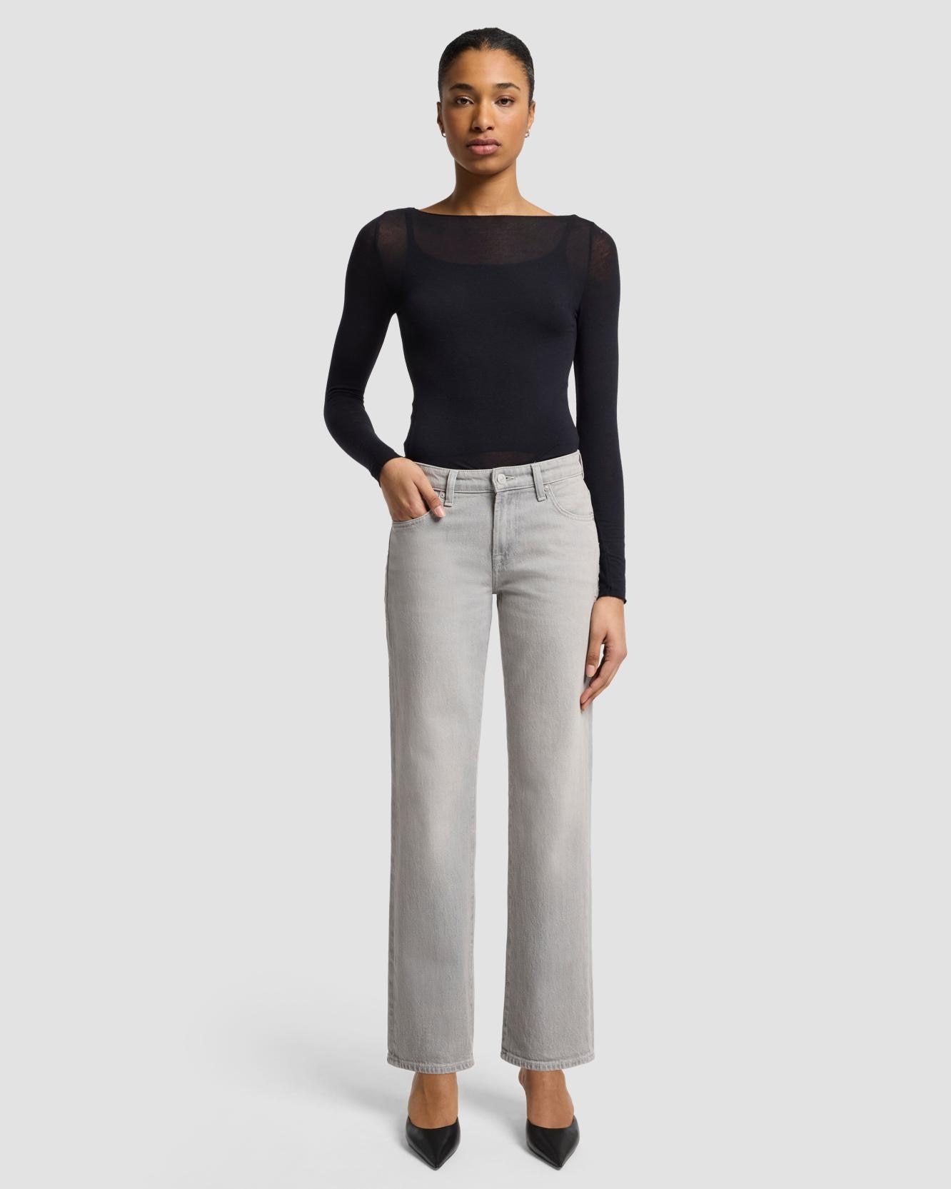 Vaqueros rectos de mujer calie straight de tiro medio - 7 For all mankind - Gris Gris-1