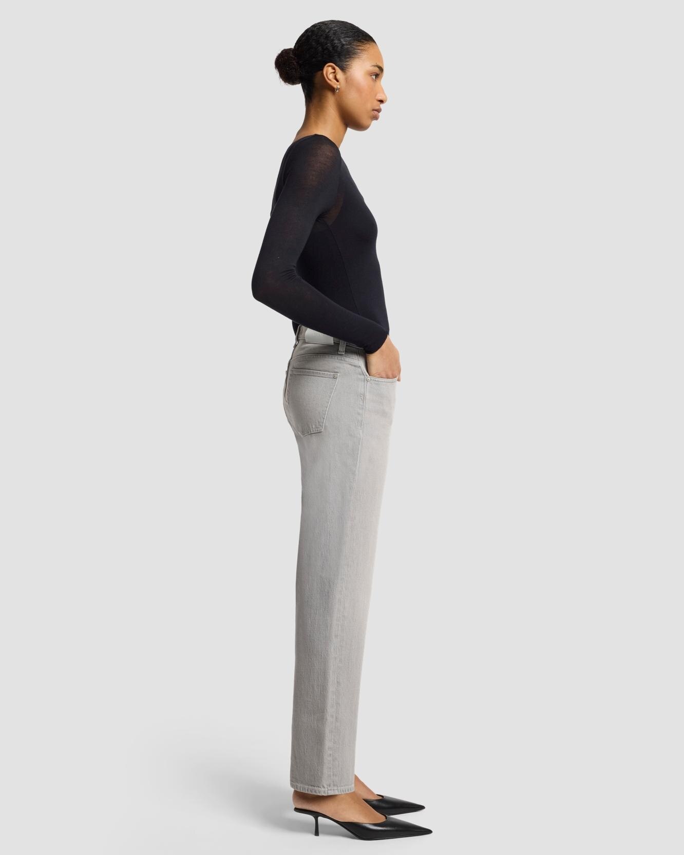 Vaqueros rectos de mujer calie straight de tiro medio - 7 For all mankind - Gris Gris-5