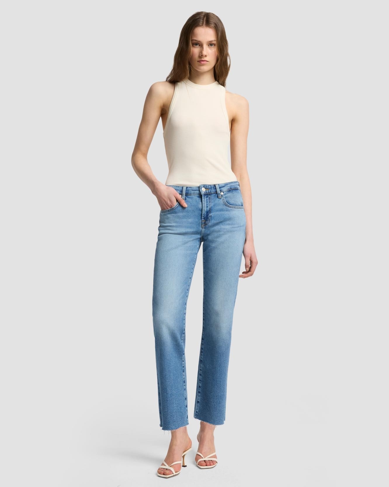 Vaqueros rectos de mujer calie straight de tiro medio - 7 For all mankind - Azul denim Azul denim-1