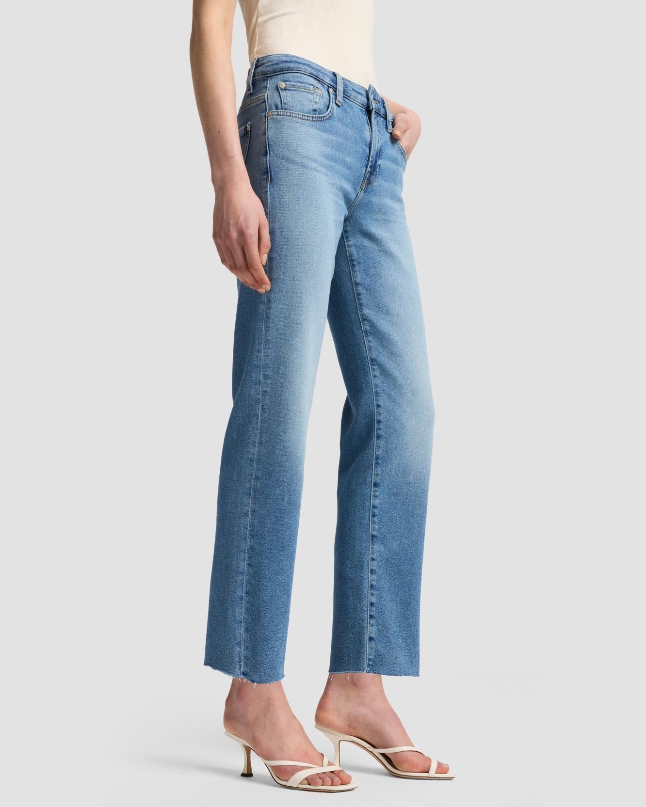 Vaqueros rectos de mujer calie straight de tiro medio - 7 For all mankind - Azul denim Azul denim-4