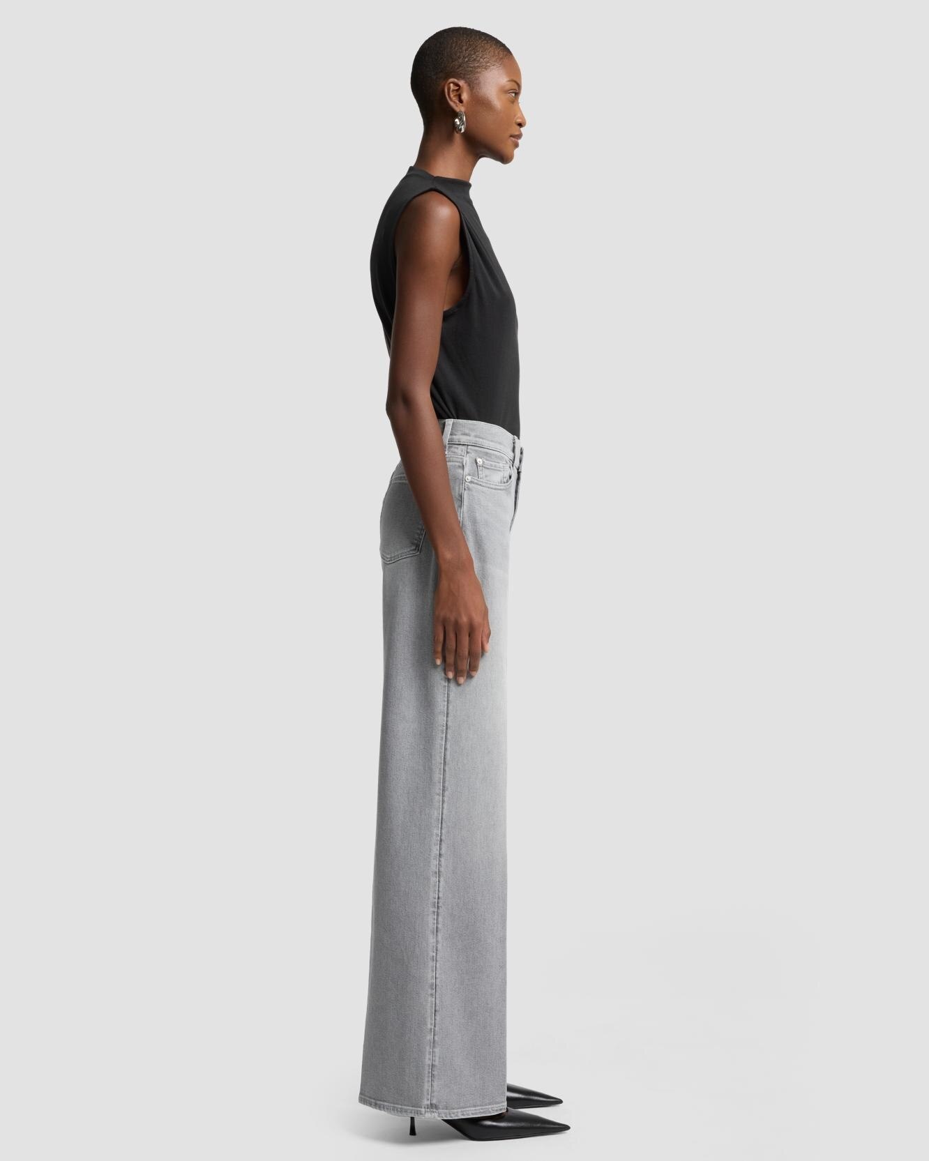 Vaqueros campana de mujer Lotta de tiro alto - 7 For all mankind - Gris Gris-5