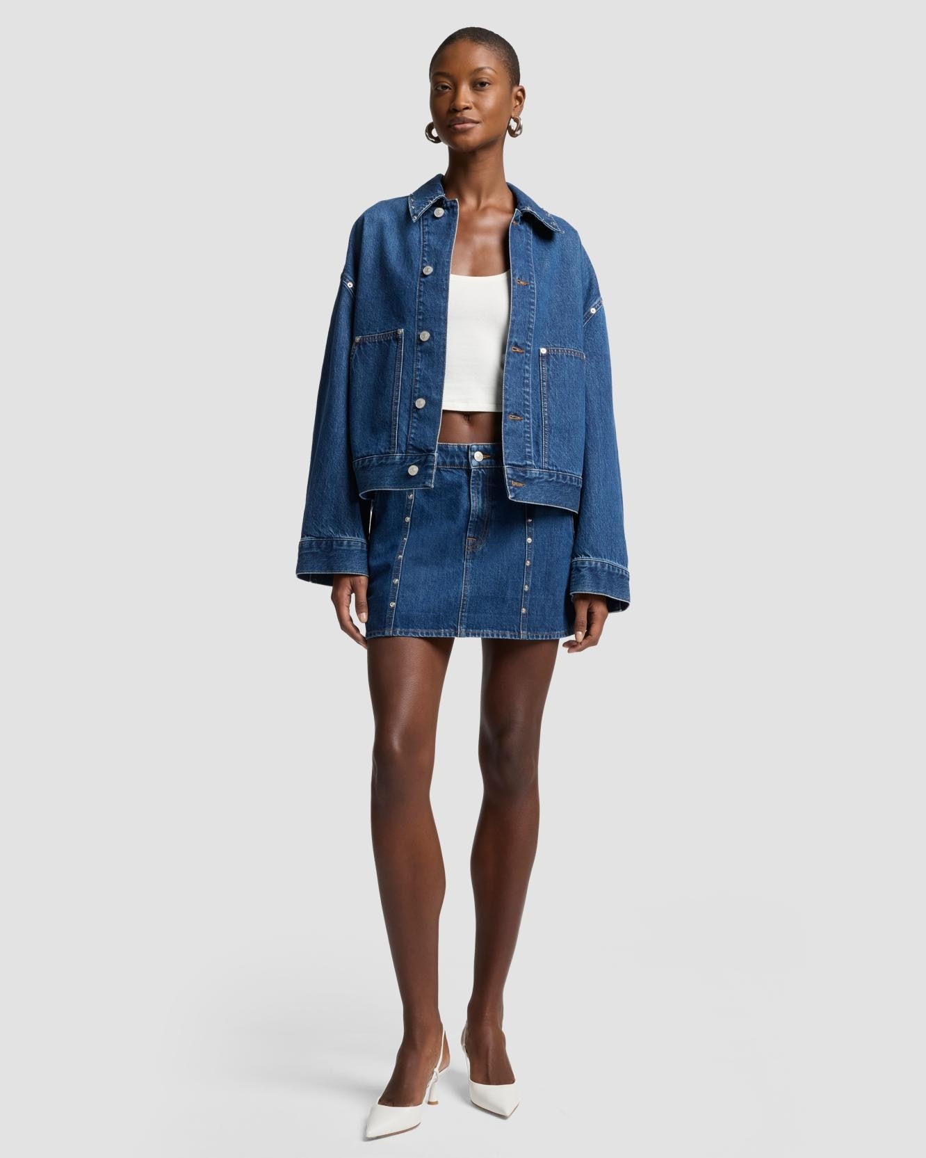Falda mini en denim - 7 For all mankind - Azul marino Azul marino-1