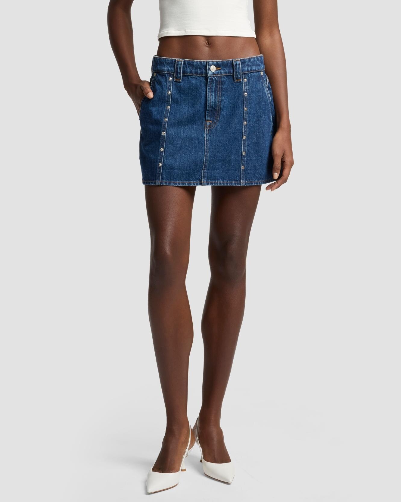 Falda mini en denim - 7 For all mankind - Azul marino Azul marino-2