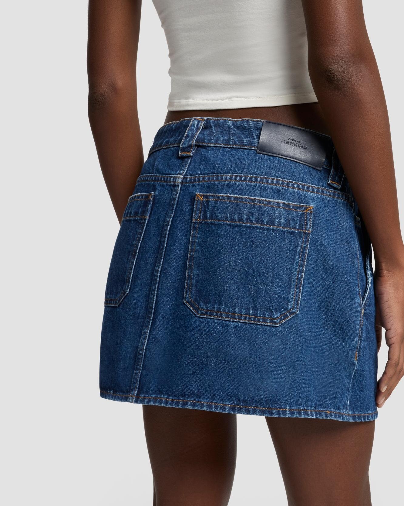 Falda mini en denim - 7 For all mankind - Azul marino Azul marino-4