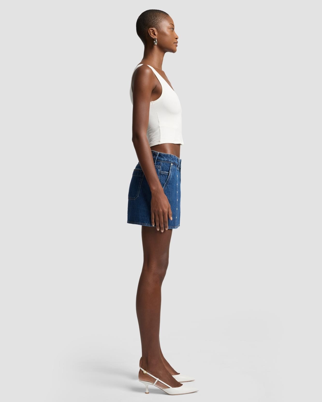 Falda mini en denim - 7 For all mankind - Azul marino Azul marino-5