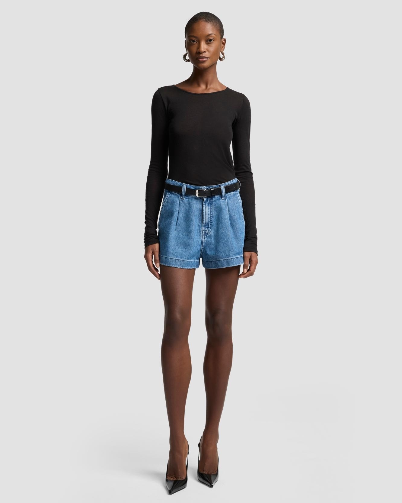 7 For all mankind - Shorts de mujer pleated de tiro medio.